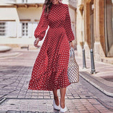 Boho Long Dress Blue Long Sleeve Elegant Dress Polka Dot Print Elegant Dress